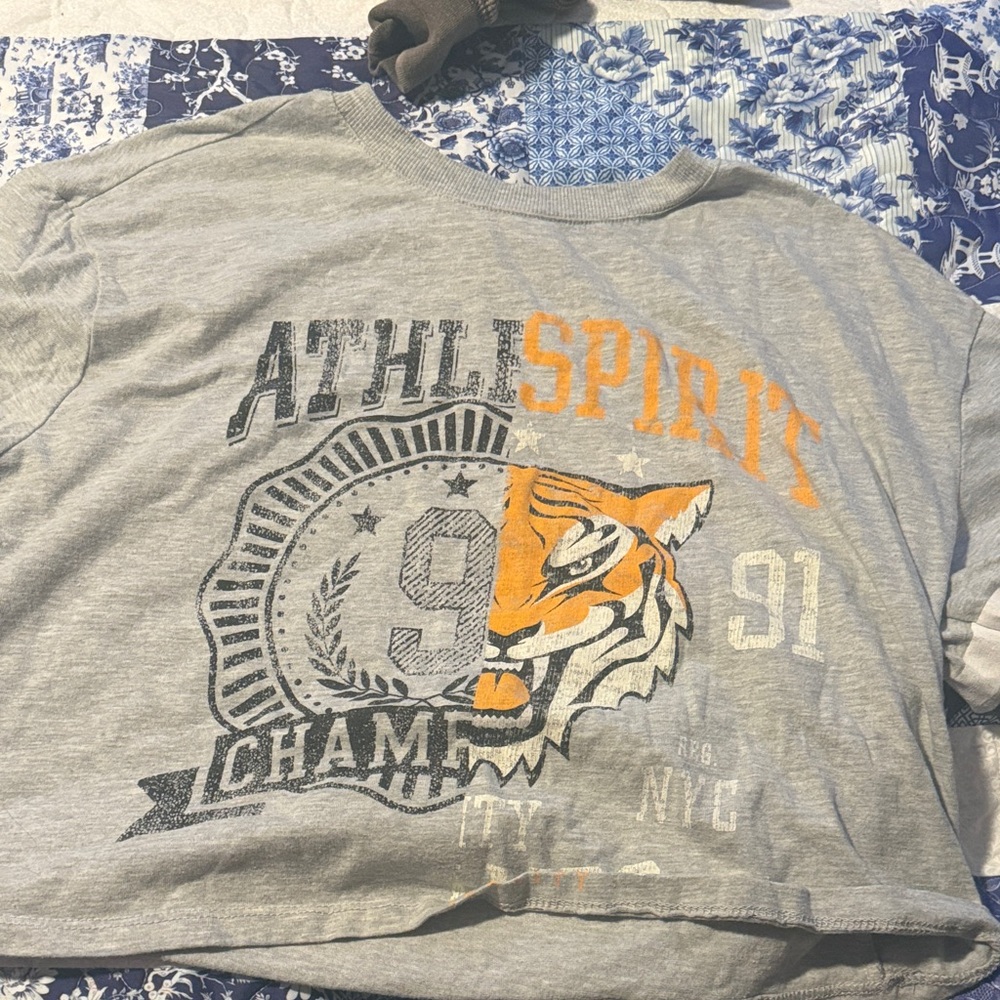 No Boundaries Gray and Orange Tiger Graphic Tee